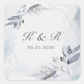 Moody Winter Blauw Bloemen Bruiloft Vierkante Stic Sticker (Voorkant)