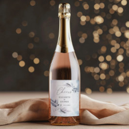 Moody Winter Blauwe Waterverf Bloemmonogram Wijn Etiket