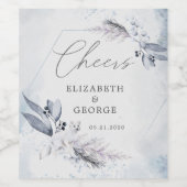 Moody Winter Blauwe Waterverf Bloemmonogram Wijn Etiket (Enkel label)