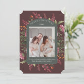 Moody Winter Bloemen Grens Kerst Kaart (Staand voorkant)