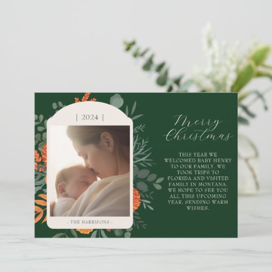 Moody Winter Bloemen Lange Bericht Kerstmis Feestdagenkaart (Staand voorkant)