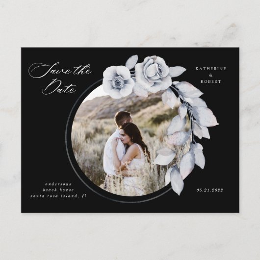 Moody Winter Blue Waterverf Floral Bewaar de datum Briefkaart (Voorkant)