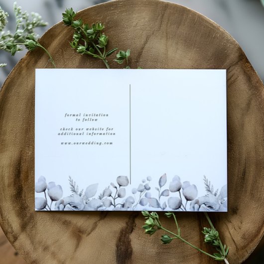 Moody Winter Blue Waterverf Floral Bewaar de datum Briefkaart