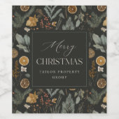 Moody Winter Botanical Gepersonaliseerde Kerst Wijn Etiket (Enkel label)