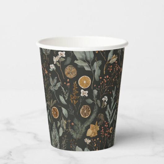 Moody Winter Botanische aangepaste kerstvakantie Papieren Bekers (Achterkant)