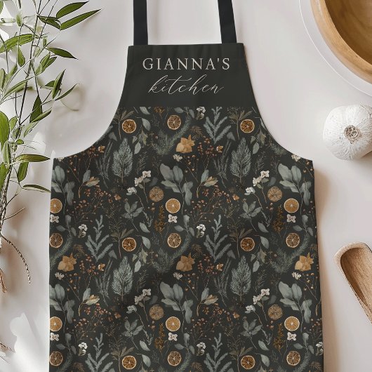 Moody Winter Botanische gepersonaliseerde keuken Schort