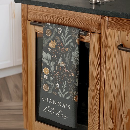 Moody Winter Botanische gepersonaliseerde vakantie Theedoek