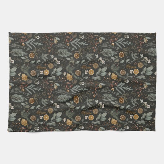 Moody Winter Botanische Kerstvakantie Theedoek (Horizontaal)