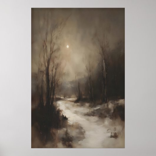 Moody Winter Forest Wall Art, Moonlit Snowy Poster (Voorkant)