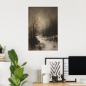 Moody Winter Forest Wall Art, Moonlit Snowy Poster (Thuiskantoor)
