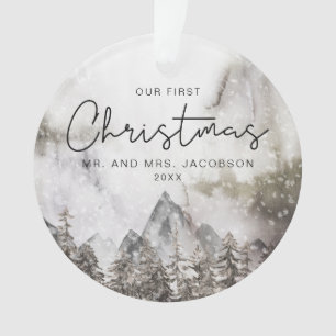 Moody Winter Waterverf Mountain Eerste Kerstmis Ornament