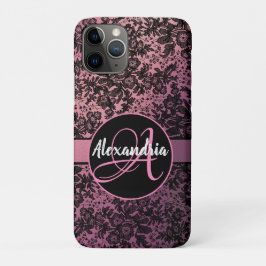Moody Zwart Bloemen op Roze Monogram Case-Mate iPhone Case