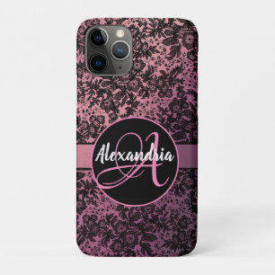 Moody Zwart Bloemen op Roze Monogram Case-Mate iPhone Case