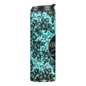 Moody Zwart Bloemen op Roze Monogram Thermosbeker (Gedraaid links)