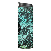 Moody Zwart Bloemen op Roze Monogram Thermosbeker (Geroteerd rechts)