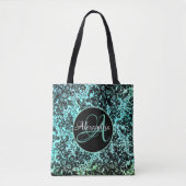 Moody Zwart Bloemen op Turquoise Monogram Tote Bag (Voorkant)