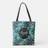 Moody Zwart Bloemen op Turquoise Monogram Tote Bag (Achterkant)