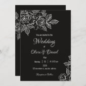 Moody zwart en witte pioen schets bruiloft uitnodi kaart (Voorkant / Achterkant)