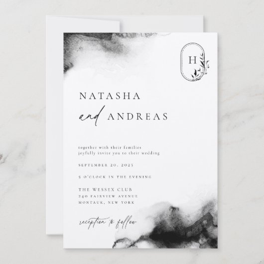 Moody Zwart Waterverf Bruiloft Kaart (Voorkant)