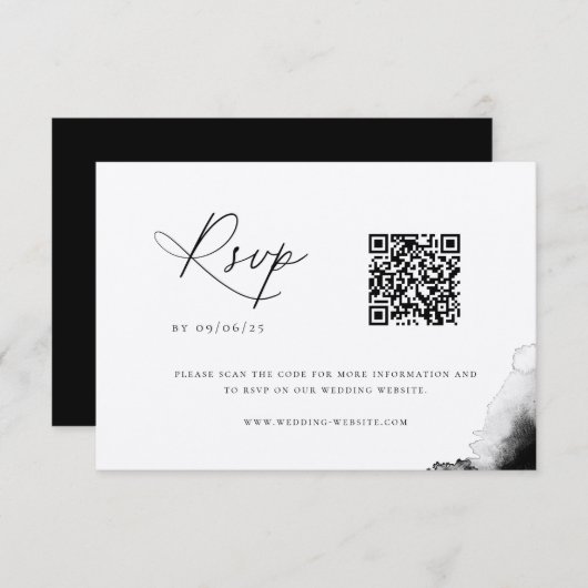 Moody Zwart Waterverf Bruiloft QR Code RSVP-kaart RSVP Kaartje (Voorkant / Achterkant)