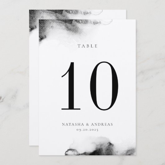 Moody Zwart Waterverf Trouwtafel Nummer Kaart (Voorkant / Achterkant)
