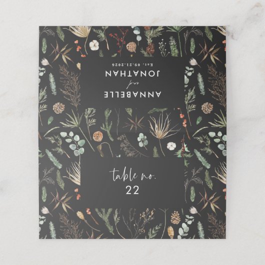 Moody zwarte botanische florale elegant plaatskaartje (Buitenkant ongevouwen)