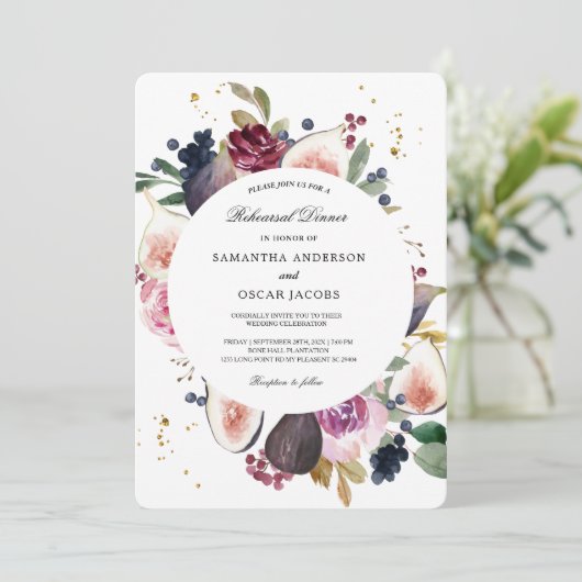 Moody's en Rustic Burgundy Floral & Berry Lijst Kaart (Staand voorkant)