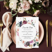 Moody's en Rustic Burgundy Floral & Berry Lijst Save The Date