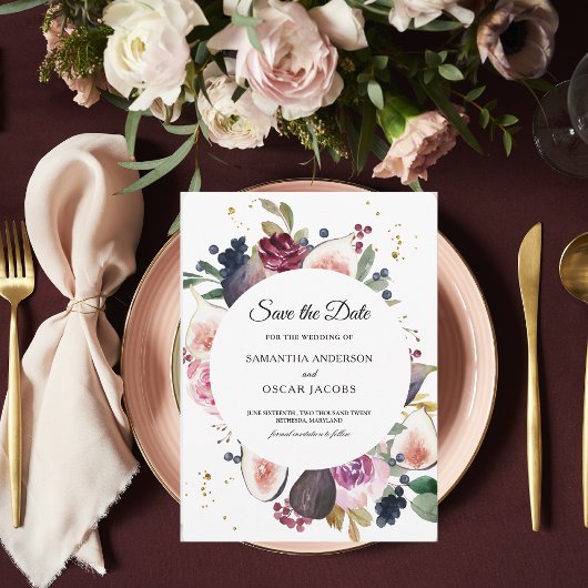 Moody's en Rustic Burgundy Floral & Berry Lijst Save The Date