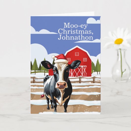 Mooey Christmas Boerderij Koe Custom Gepersonalise Kaart (Kleine Plant)