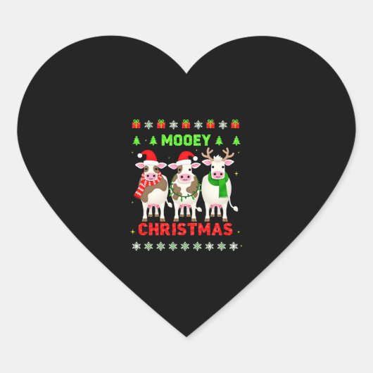 Mooey Christmas Cow Christmas Ugly Sweater Pajama  Hart Sticker (Voorkant)