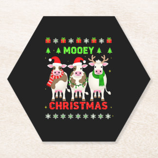 Mooey Christmas Cow Christmas Ugly Sweater Pajama  Kartonnen Onderzetters