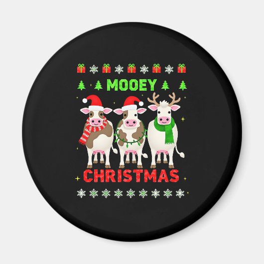Mooey Christmas Cow Christmas Ugly Sweater Pajama  Magneet (Voorkant)