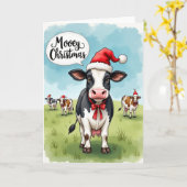 Mooey Christmas Cow Pun Funny Holiday Greeting Kaart (Gele Bloem)