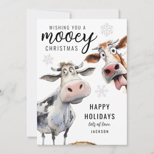 Mooey Christmas Cow Themed Feestdagenkaart (Voorkant)