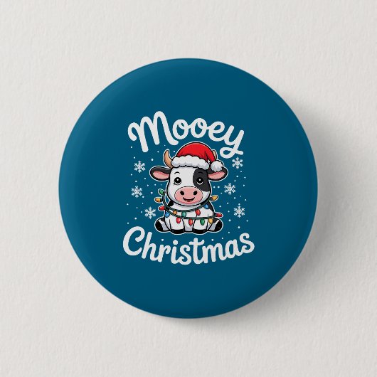 Mooey Christmas Cute Cow With Santa Hat And Holida Ronde Button 5,7 Cm (Voorkant)