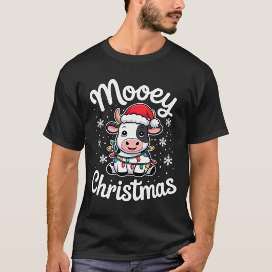 Mooey Christmas Cute Cow With Santa Hat And Holida T-shirt (Voorkant)