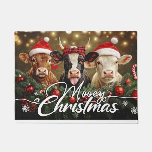 Mooey Christmas Doormat – Cute Holiday Welcome Mat (Voorkant)