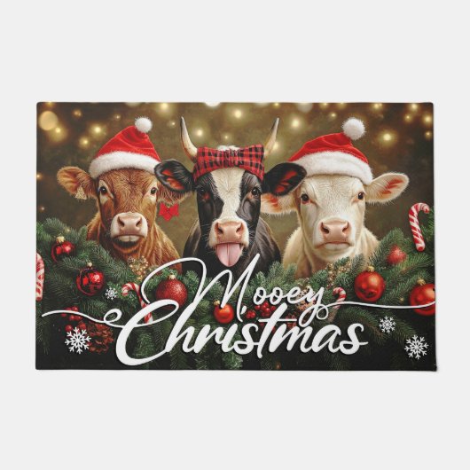 Mooey Christmas Doormat – Cute Holiday Welcome Mat (Voorkant)