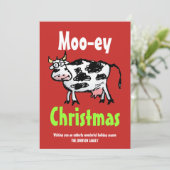 Mooey Christmas Funny Koe Flat Holiday Kaart (Staand voorkant)