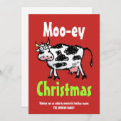 Mooey Christmas Funny Koe Flat Holiday Kaart (Voorkant / Achterkant)