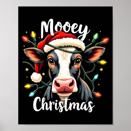 Mooey Christmas Funny Xmas Cow Cattle Lovers Poster (Voorkant)