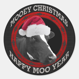 Mooey Christmas Happy Moo Jaar Santa Hat Koe Ronde Sticker