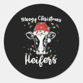 Mooey Christmas Heifers Santa Xmas Lights Cow Love Ronde Sticker (Voorkant)