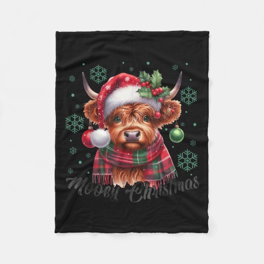 Mooey Christmas Highland Cow Christmas Lights Cow  Fleece Deken (Voorkant)