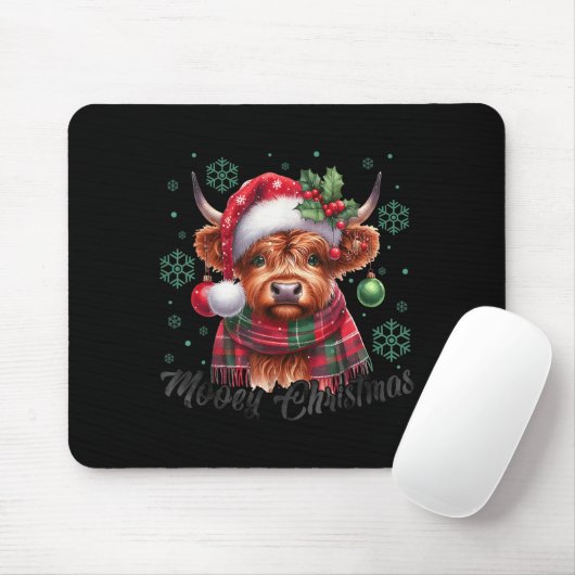 Mooey Christmas Highland Cow Christmas Lights Cow Muismat (Met muis)
