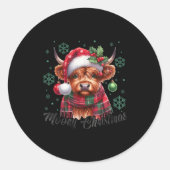 Mooey Christmas Highland Cow Christmas Lights Cow  Ronde Sticker (Voorkant)
