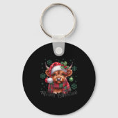 Mooey Christmas Highland Cow Christmas Lights Cow  Sleutelhanger (Voorkant)