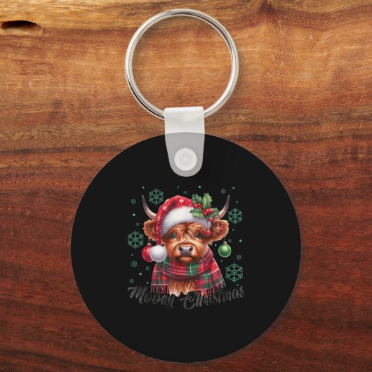 Mooey Christmas Highland Cow Christmas Lights Cow  Sleutelhanger (Voorkant)