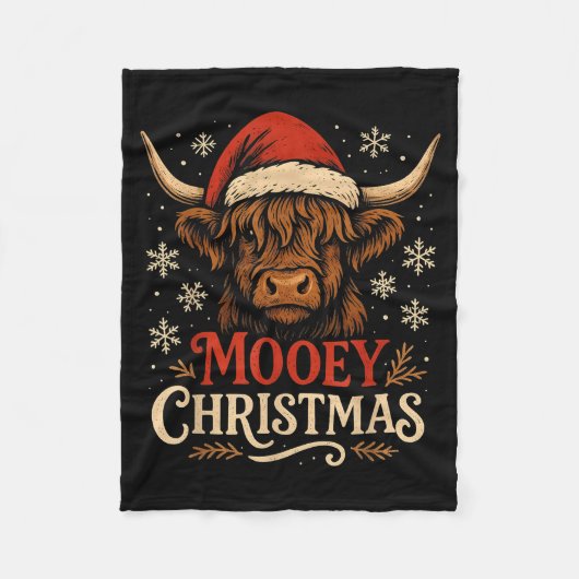Mooey Christmas Highland Cow Funny Santa Hat Desig Fleece Deken (Voorkant)